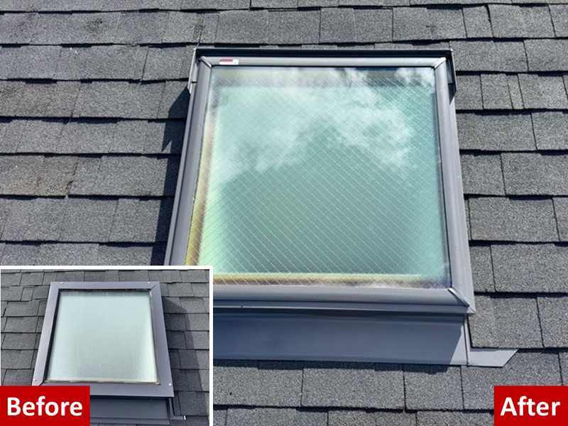 ガラスひび割れのため、天窓交換